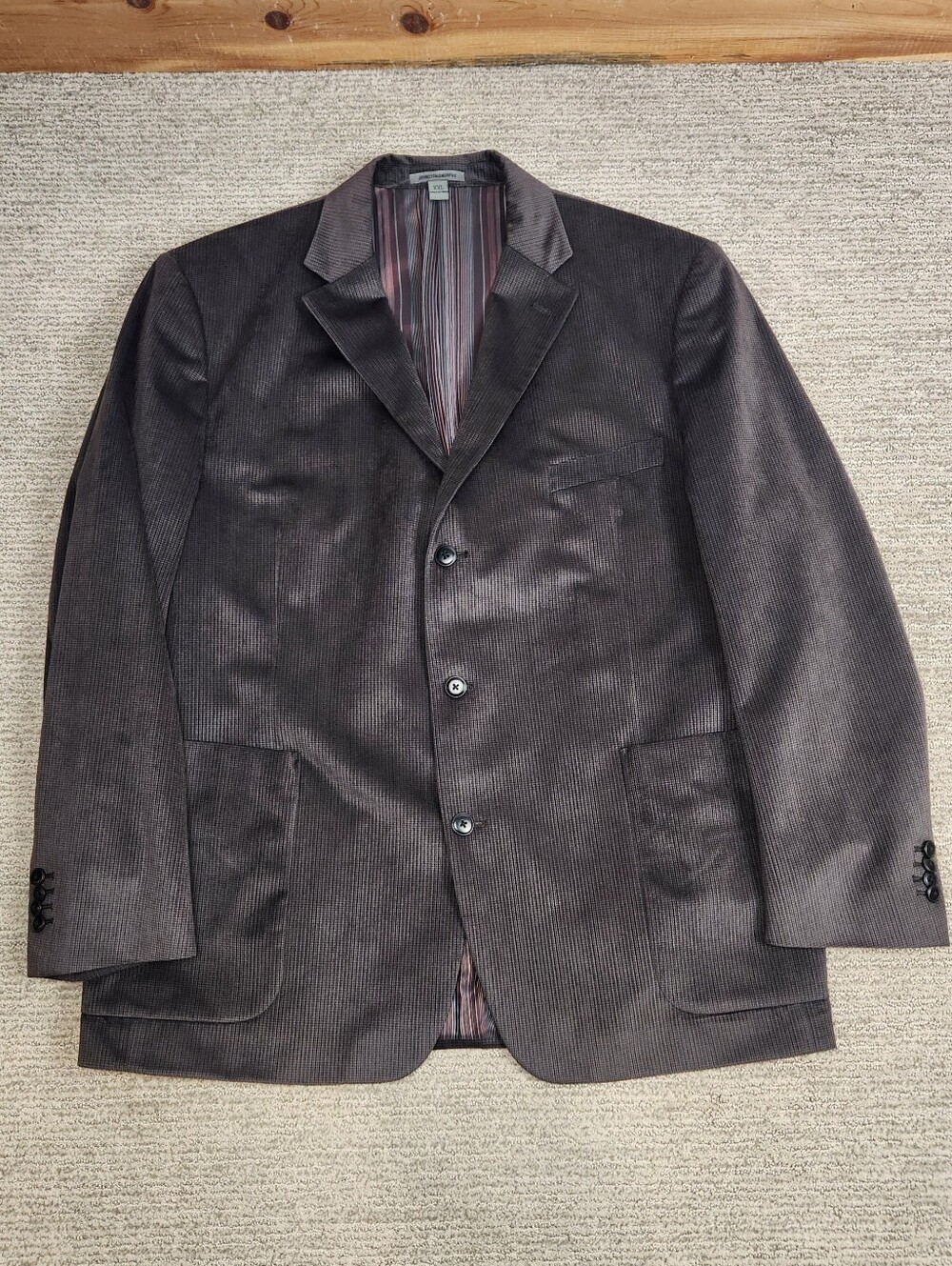 Johnston & Murphy Microsuede Blazer Mens XXL Brown Stripe 3-Button Sport Coat